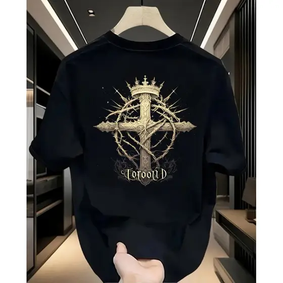 camiseta cruz símbolo religioso t- shirt de algodão masculina