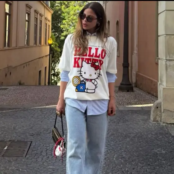 Blusa Hello Kitty Estilosa Feminina Oversized Tendência 2025 - Look Tumblr