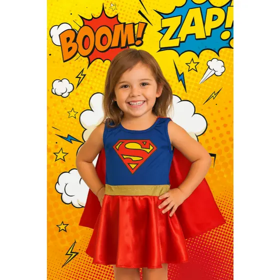 FANTASIA INFANTIL SUPER GIRLS MENINAS ANIVERÁRIOS FESTAS CARNAVAL