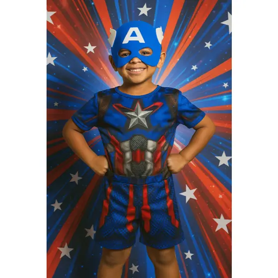 FANTASIA INFANTIL CAPITAO AMERICA MENINOS ANIVERÁRIOS FESTAS CARNAVAL