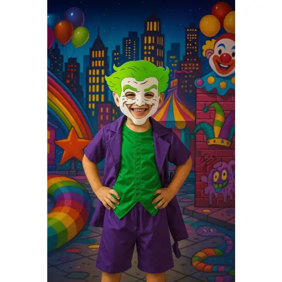 FANTASIA INFANTIL CONJUNTO CORINGA MENINOS ANIVERÁRIOS FESTAS CARNAVAL