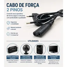 Cabo De Energia Bipolar Para PS3 PS4 Impressora TV Rádio 1,5 Metros