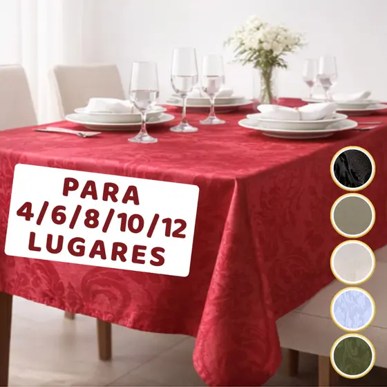 Toalha De Mesa em Tecido Jacquard  4 6 8 10 e 12 Lugares Varias Cores - Decoração