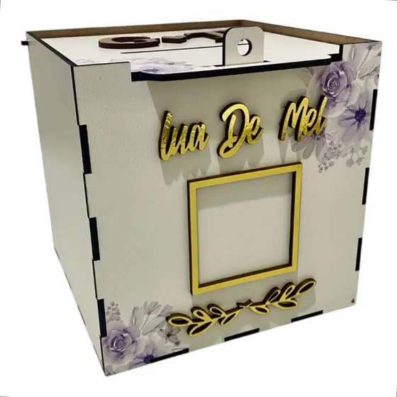 CAIXA COFRE PARA CASAMENTO PERSONALIZADA LUA DE MEL E GRAVATA COFRE FLORES LAVANDA