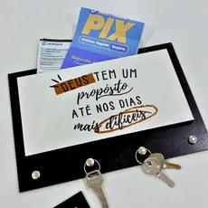 Porta Chaves de Parede em Mdf Decorativo Preto Para Decoração Hall e Casa com Porta Cartas 5 Ganchos