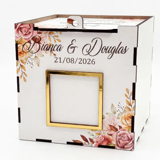 Caixa Pix Casamento Floral Terracota Personalizada Corte da Gravata Operação Lua de Mel QR Code 13cm
