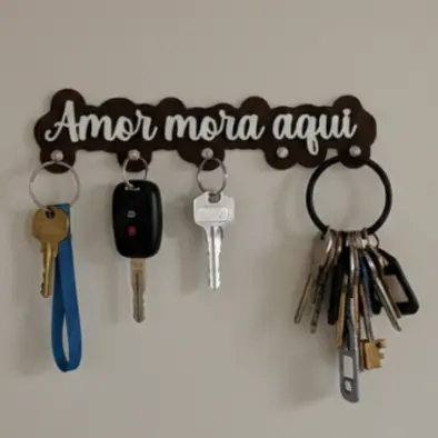 Porta Chaves de Parede em Mdf Preto Decorativo com Ganchos com fita Dupla face
