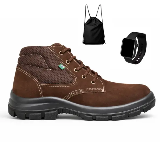 Kit Coturno Cano Médio Masculino Couro + Mochila + Relógio