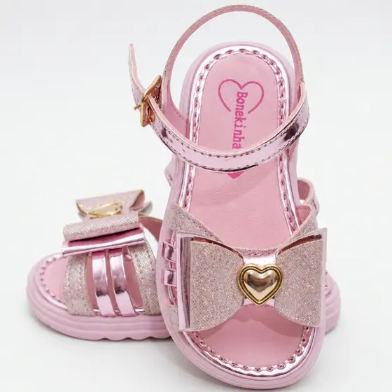 Sandália Infantil Menina Brilho Laço Papete Confortável Moda Macia Promoção
