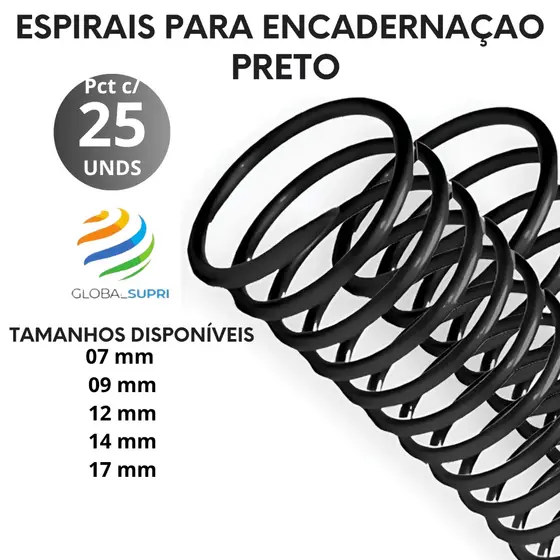 ESPIRAL P/ ENCADERNAÇÃO PCT C/25 UNDS - PRETO