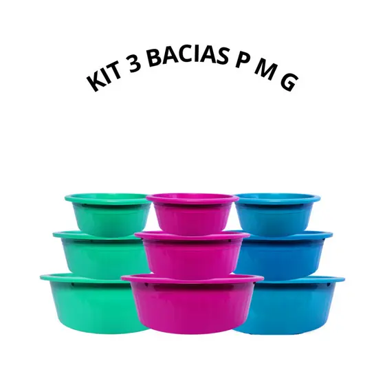 Kit 3 Peças Bacias Plastico Canelada Reforçada Cozinha Lavanderia Super Resistente para casa