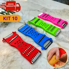 Kit 10 Fatiador e Descascador de Legumes Vegetais Frutas Ralador 5 em 1 Prático Cozinha