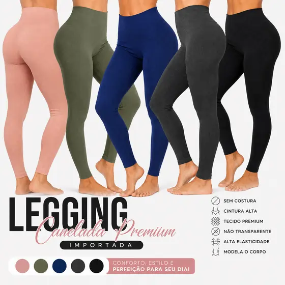 Legging Fitness Canelada Premium Importada Sem Costura Cintura Alta Modeladora Academia