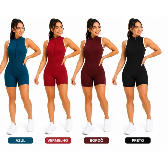 Macacão Fitness Feminino Canelado Premium Sem Costura Levanta Bumbum Academia Yoga Treino