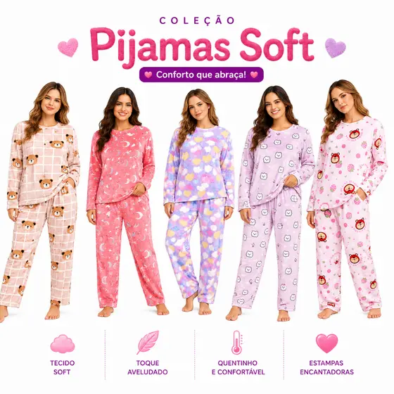 PIJAMA INVERNO FLEECE PLUSH CALCA E BLUSA QUENTINHO