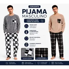 Pijama Masculino Xadrez Inverno Confortável fleece quentinho