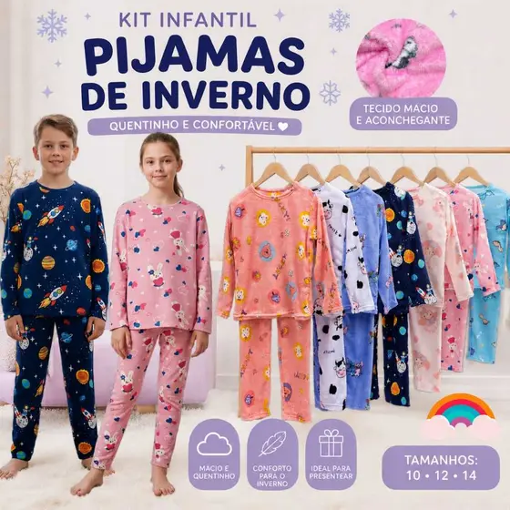 Pijama Infantil Peluciado Soft Fleece Longo Inverno Conjunto calca blusa