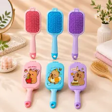 Escova de Cabelo Dobrável com Espelho Portátil Capivara Compacta Feminina Infantil Bolsa Viagem