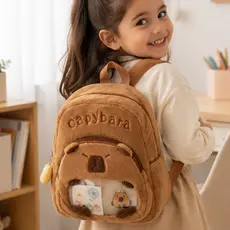 Mochila Capivara Infantil Bolsa Feminina Com Visor Pelúcia Fofa Passeio Escolar
