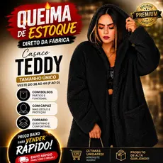 CASACO SOBRETUDO FEMENINO FORRADO COM BOLSO E CAPUZ TEDDY/SHERPA TENDÊNCIA BLUSA DE FRIO QUENTINHA PRO FRIO DO INVERNO