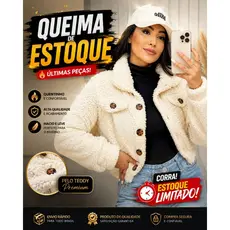 Jaqueta Casaco Feminino De Botão Funcional No Teddy Sherpa Estilosa E Na Moda Blusa De Frio Quentinha No Inverno