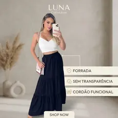 Saia Longa Três Marias Feminina Cordão Funcional Forrada Moda Evangélica