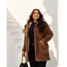 Casaco Peludinho Forrado Blusa de Frio com Capuz e Bolso Teddy