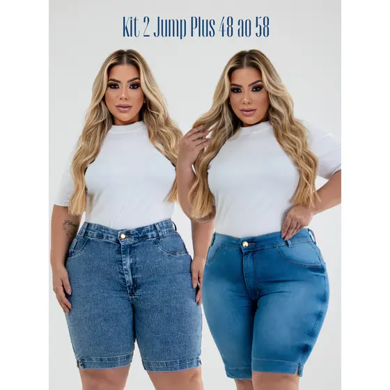 Kit 02 Bermudas Jeans Plus Size Para O Carnaval Cintura Alta Até o Joelho Elastano Modelagem Levanta Bumbum