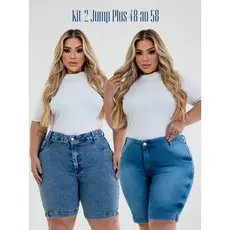 Kit 02 Bermudas Jeans Plus Size Para O Carnaval Cintura Alta Até o Joelho Elastano Modelagem Levanta Bumbum
