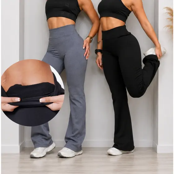 Legging Flare Cintura Alta Preta Legging Flanelada Calça Bailarina Forrada P Ao GG