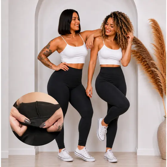Kit 2 Calça Legging Térmica Suplex Pelúcia Da Inverno Leg Felpuda - Preta