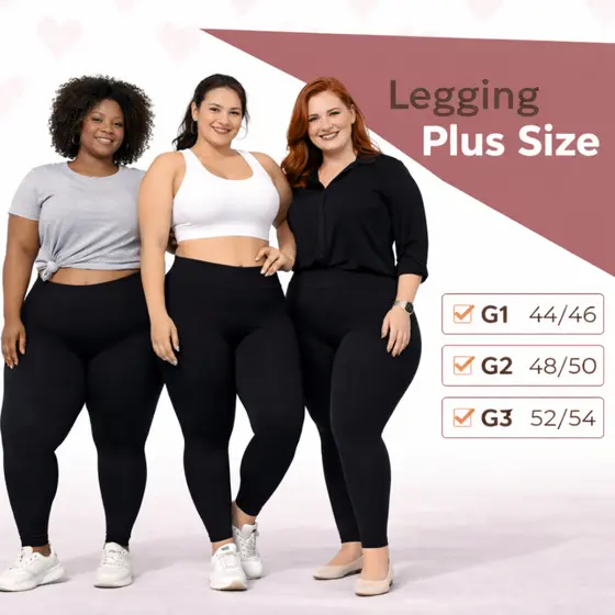 Calça Legging Plus Size Preta Suplex Calça cós Alto Feminina Academia Fitness - G1 G2 e G3 Cores