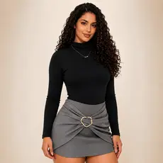 Conjunto Body Manga Longa Feminino Gola Alta com Short Saia Cintura Alta - ENVIO IMEDIATO !