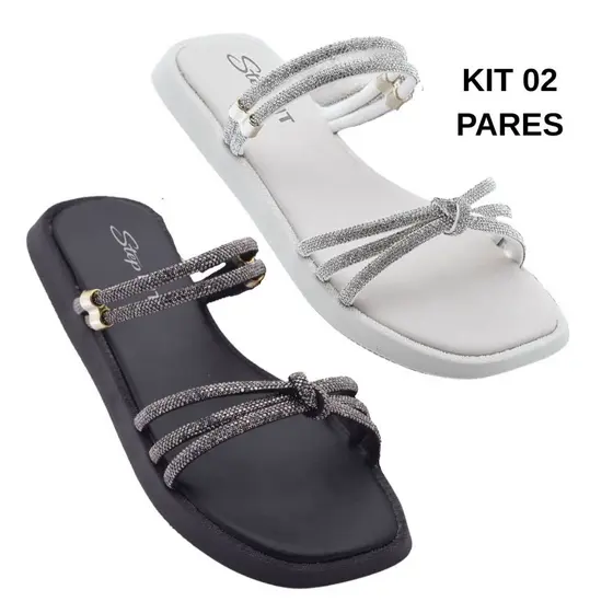 Kit 02 Pares Sandália Rasteirinha Feminina Antiderrapante Confortável Envio Imediato