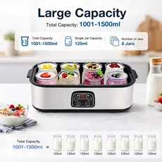 Iogurteira Elétrica Máquina de Iogurte 1,5L com 8 Copos de 180ml para Iogurte Natural Caseiro Prata 110V