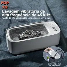 Limpador Ultrassônico 45Khz Inteligente – Limpeza Rápida e Segura de Anéis, Brincos, Relógios e Óculos POPYO