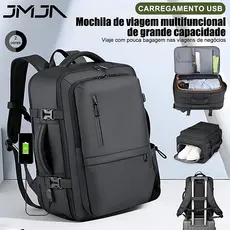 JMJN Mochila Expansível Multifuncional com USB – Compartimento para Notebook e Grande Capacidade
