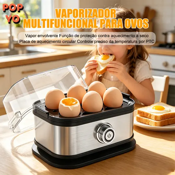 Cozedor de Ovos Elétrico Quadrado 6 Ovos em Aço Inoxidável com Desligamento Automático