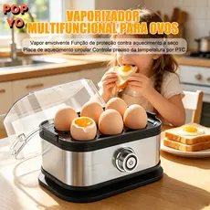 Cozedor de Ovos Elétrico Quadrado 6 Ovos em Aço Inoxidável com Desligamento Automático