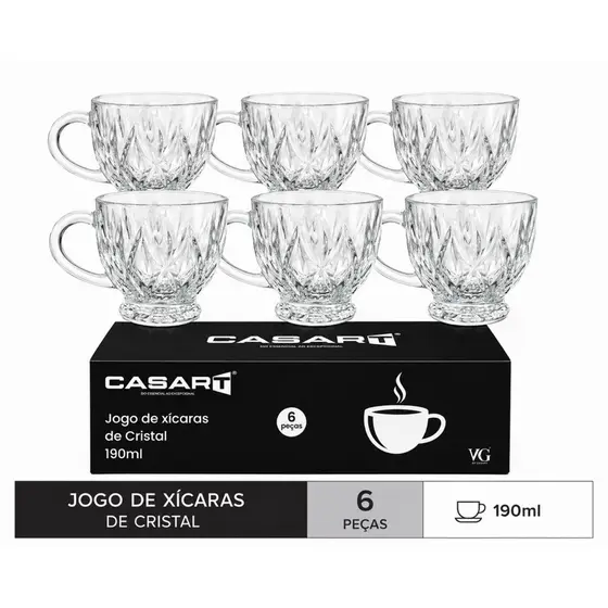 Jogo de Xícaras de Cristal  KIT 06 peças 190ml Mesa Posta Cristais