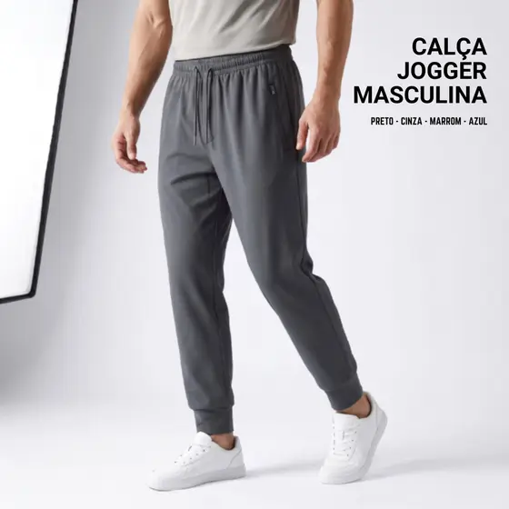 Cal莽a Jogger Masculina Cargo Premium com Elastano Bolso Z铆per Casual Academia Streetwear