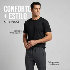 Conjunto Masculino Camiseta 100% Algod茫o + Cal莽a Jogger Elastano Kit 2 Pe莽as Casual Academia Premium