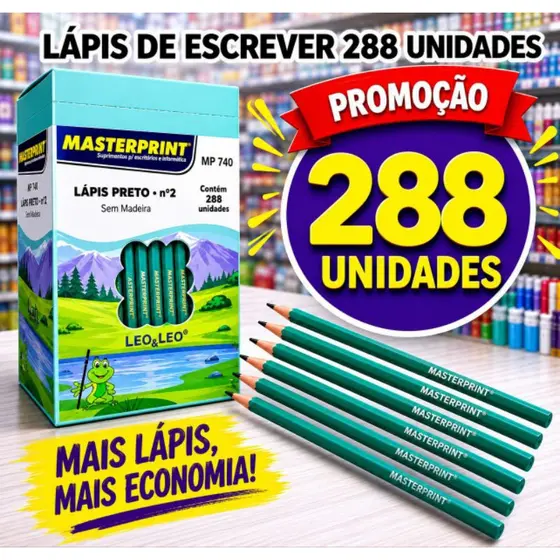 Lápis de Escrever Preto N°2 Caixa Com 288 Unidades Material Escolar Escola Estudos Masterprint Oferta!!!!!!!