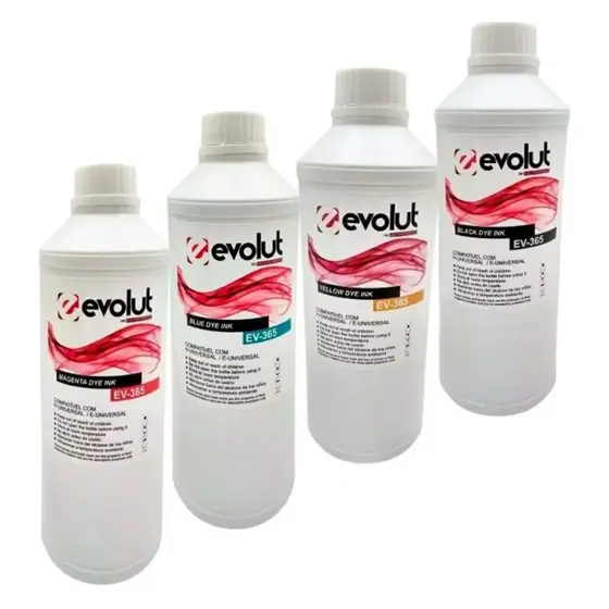 Kit 4 Tintas Evolut EV365 ET365 Universal 1L 4 Cores CMYK Para L120 L220 L375 L805 Alta Qualidade.