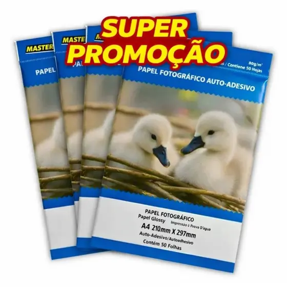 Papel Foto Glossy Auto Adesivo 80g/m2 A4. 500 Folhas MasterPrint.