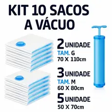 Kit 5/10 Sacos a Vácuo + Bomba Manual Organizadores Roupas Edredons Viagem Antimofo Reutilizável