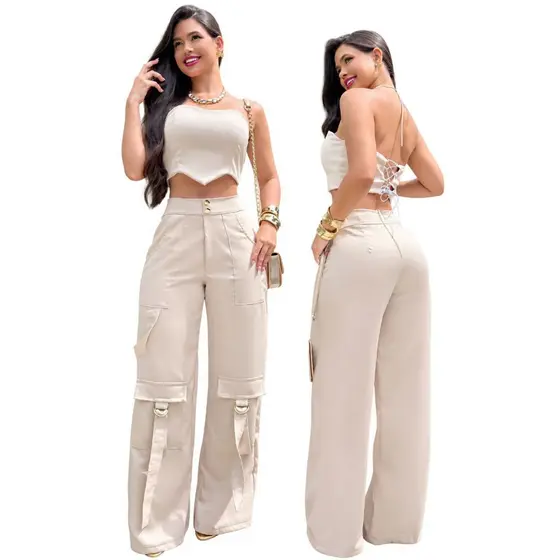 Conjunto, Calça cargo pantalona + CORSET Alfaiataria premium PP ao XGG