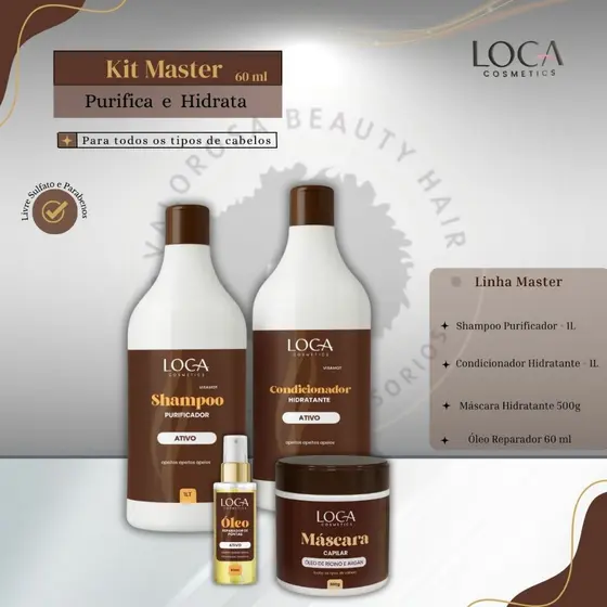 Kit Master Loca - Shampoo + Condicionador 1Lt Ou 250ml + Máscara 500g + Oleo 60ml