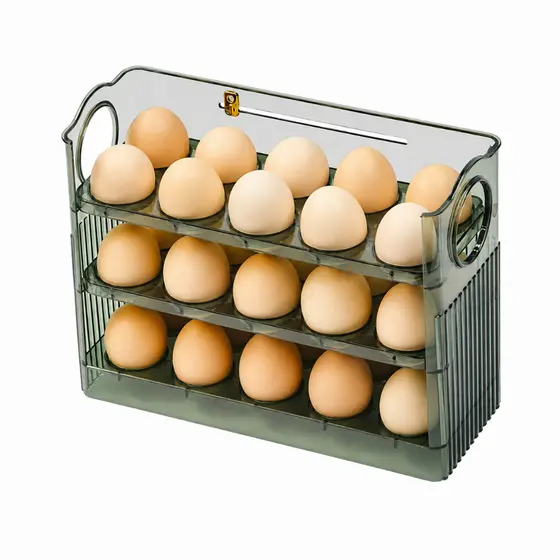 Bandeja De Ovos Com Rolamento Automático , Recipiente De Armazenamento , Organizador De Geladeira Dobrável Suporte 30 Co