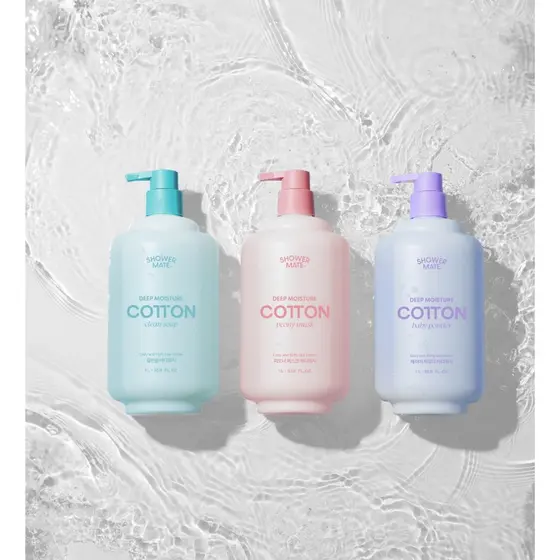Shower Mate Sabonete Líquido De Algodão Hidratação Profunda 1L | pH Ácido Suave Hialurônico E Ceramida Limpador Corporal